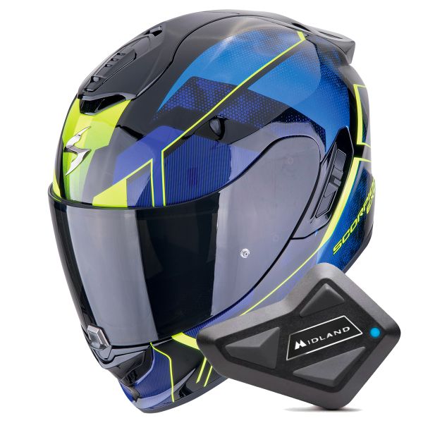 Casque Integral Scorpion Exo 1400 Evo II Air Intensio Black Blue + Kit Bluetooth BT Mini