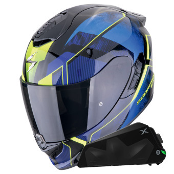 Casque Integral Scorpion Exo 1400 Evo II Air Intensio Black Blue + Kit bluetooth Exo-Com Link-1C