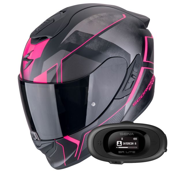 Casque Integral Scorpion Exo 1400 Evo II Air Intensio Matt Black Pink + Kit bluetooth 5R Lite