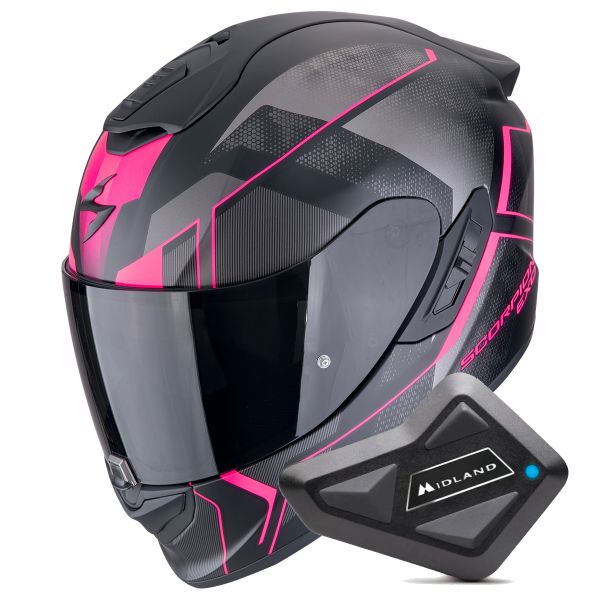 Casque Integral Scorpion Exo 1400 Evo II Air Intensio Matt Black Pink + Kit Bluetooth BT Mini