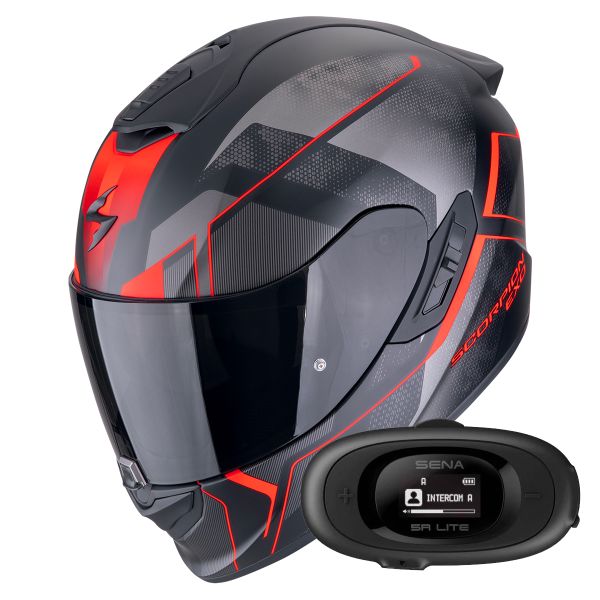 Casque Integral Scorpion Exo 1400 Evo II Air Intensio Matt Black Red + Kit bluetooth 5R Lite