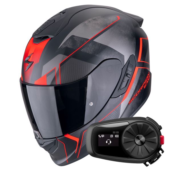 Casque Integral Scorpion Exo 1400 Evo II Air Intensio Matt Black Red + Kit Bluetooth 5S Solo