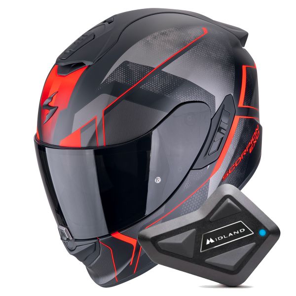 Casque Integral Scorpion Exo 1400 Evo II Air Intensio Matt Black Red + Kit Bluetooth BT Mini