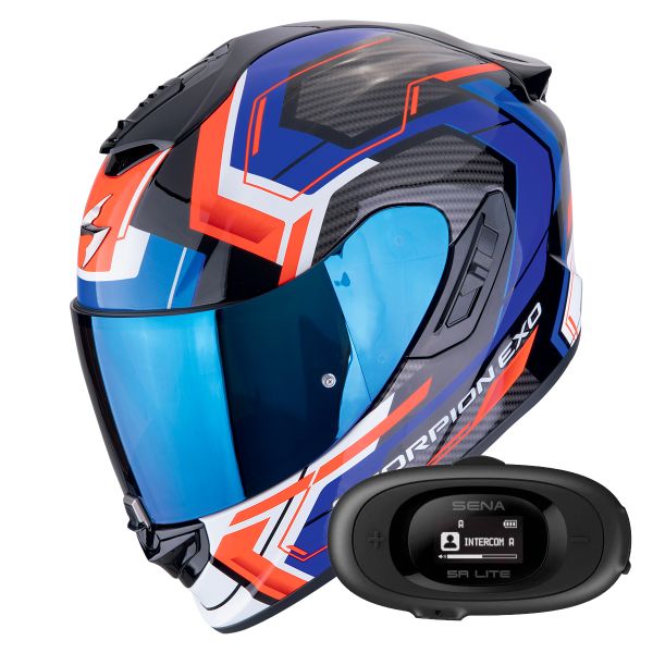Casque Integral Scorpion Exo 1400 Evo II Air Linart Black Blue Red + Kit bluetooth 5R Lite Solo