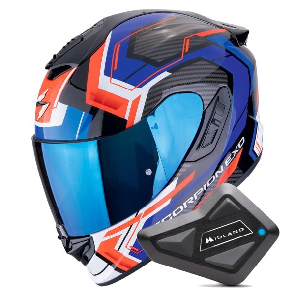 Casque Integral Scorpion Exo 1400 Evo II Air Linart Black Blue Red + Kit Bluetooth BT Mini