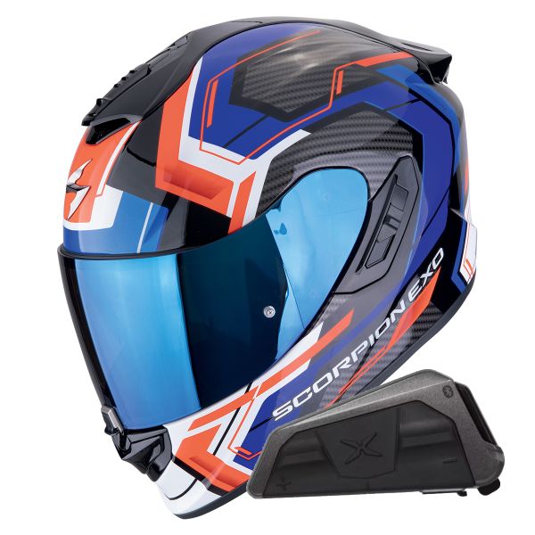 Casque Integral Scorpion Exo 1400 Evo II Air Linart Black Blue Red + Kit bluetooth Exo-Com Link-1