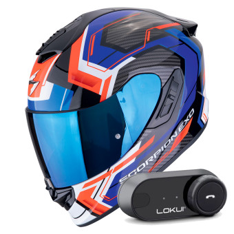 Casque Integral Scorpion Exo 1400 Evo II Air Linart Black Blue Red + Kit Bluetooth Lokui K30