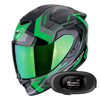 Casque Integral Scorpion Exo 1400 Evo II Air Linart Black Green + Kit bluetooth 5R Lite Solo