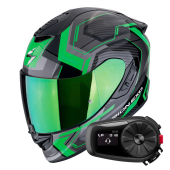 Casque Integral Scorpion Exo 1400 Evo II Air Linart Black Green + Kit Bluetooth 5S Solo Casque Integral Scorpion Exo 1400 Evo II Air Linart Black Green + Kit Bluetooth 5S Solo