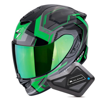Casque Integral Scorpion Exo 1400 Evo II Air Linart Black Green + Kit Bluetooth BT Mini