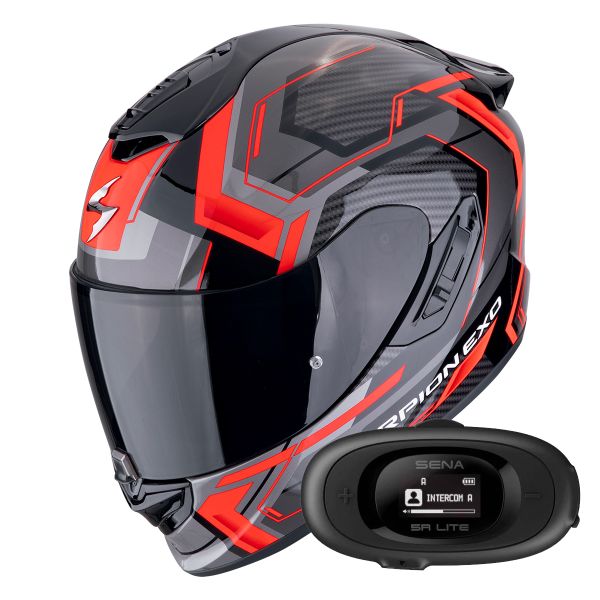 Casque Integral Scorpion Exo 1400 Evo II Air Linart Black Red + Kit bluetooth 5R Lite Solo