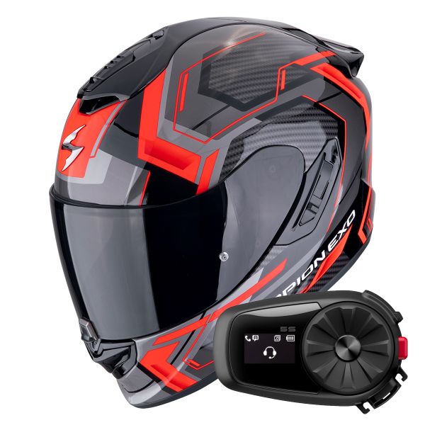 Casque Integral Scorpion Exo 1400 Evo II Air Linart Black Red + Kit Bluetooth 5S Solo