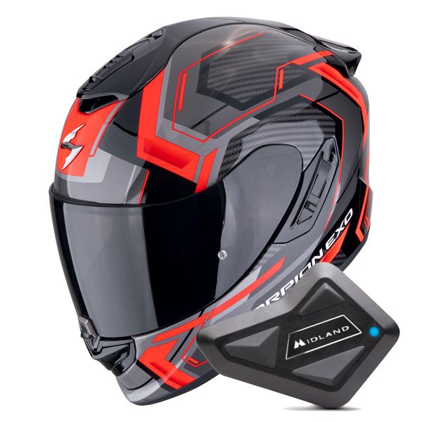 Casque Integral Scorpion Exo 1400 Evo II Air Linart Black Red + Kit Bluetooth BT Mini