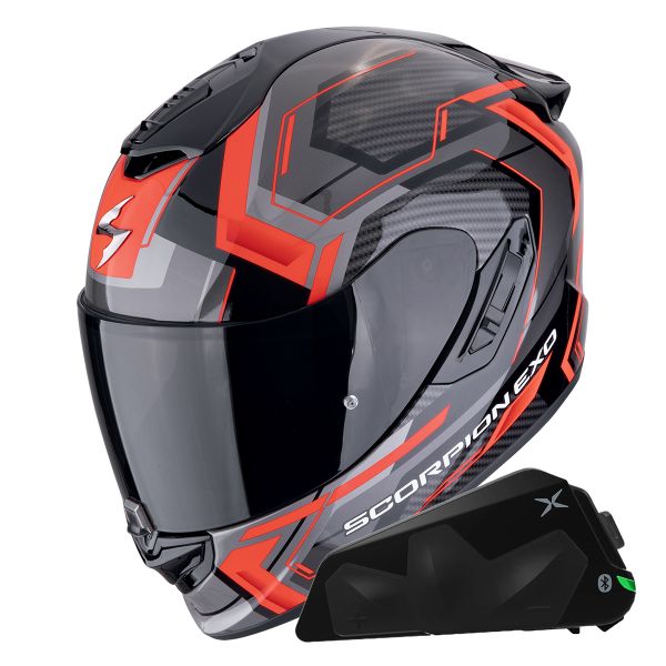 Casque Integral Scorpion Exo 1400 Evo II Air Linart Black Red + Kit bluetooth Exo-Com Link-1C