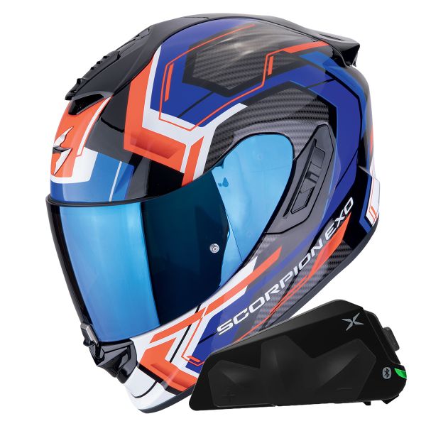 Casque Integral Scorpion Exo 1400 Evo II Air Linart Blue Red + Kit bluetooth Exo-Com Link-1C