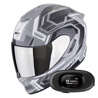 Casque Integral Scorpion Exo 1400 Evo II Air Linart Grey White + Kit bluetooth 5R Lite Solo