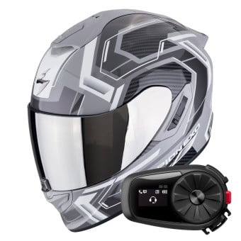 Casque Integral Scorpion Exo 1400 Evo II Air Linart Grey White + Kit Bluetooth 5S Solo