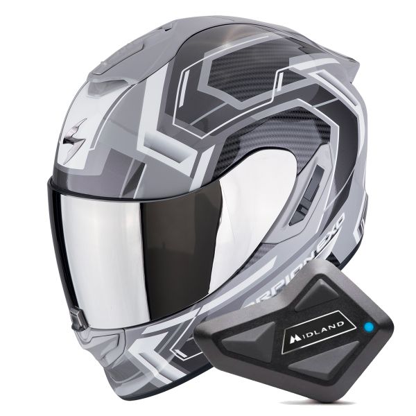 Casque Integral Scorpion Exo 1400 Evo II Air Linart Grey White + Kit Bluetooth BT Mini