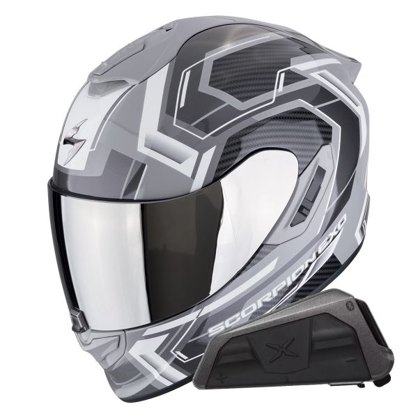 Casque Integral Scorpion Exo 1400 Evo II Air Linart Grey White + Kit bluetooth Exo-Com Link-1