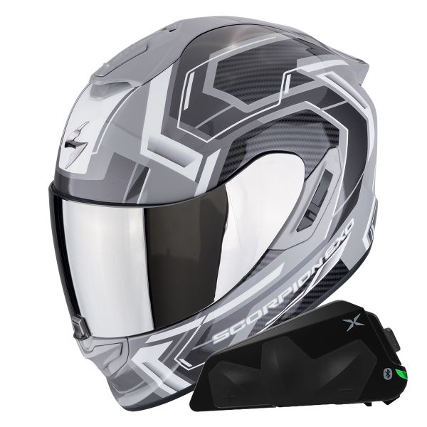 Casque Integral Scorpion Exo 1400 Evo II Air Linart Grey White + Kit bluetooth Exo-Com Link-1C