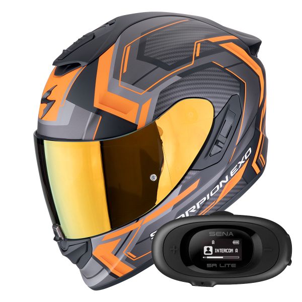 Casque Integral Scorpion Exo 1400 Evo II Air Linart Matt Black Orange + Kit bluetooth 5R Lite Sol
