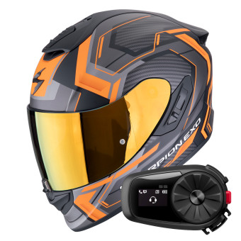 Casque Integral Scorpion Exo 1400 Evo II Air Linart Matt Black Orange + Kit Bluetooth 5S Solo