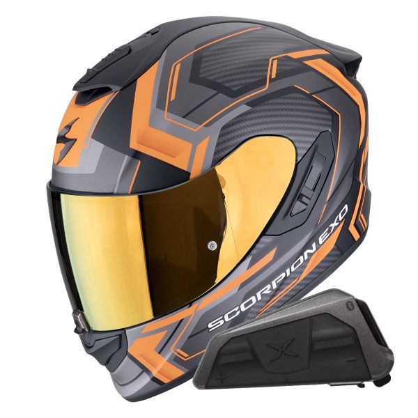 Casque Integral Scorpion Exo 1400 Evo II Air Linart Matt Orange + Kit bluetooth Exo-Com Link-1