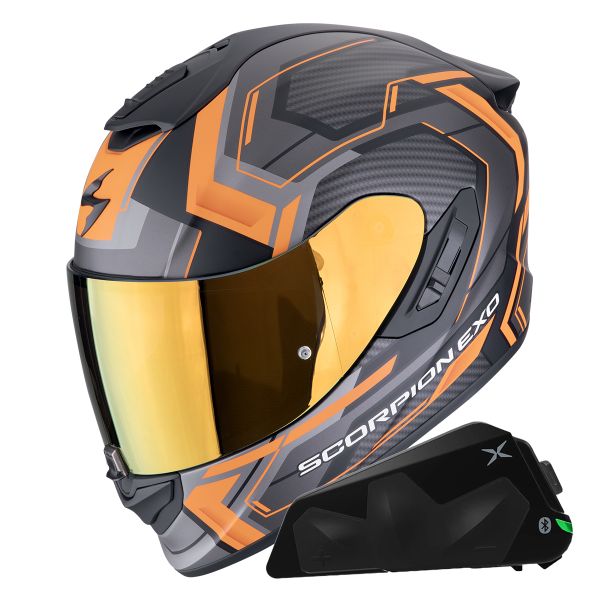 Casque Integral Scorpion Exo 1400 Evo II Air Linart Matt Orange + Kit bluetooth Exo-Com Link-1C