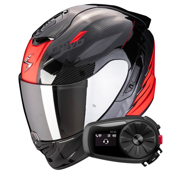 Casque Integral Scorpion Exo 1400 Evo II Air Luma Black Red +Kit Bluetooth 5S
