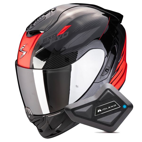 Casque Integral Scorpion Exo 1400 Evo II Air Luma Black Red + Kit Bluetooth BT Mini