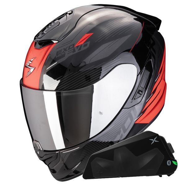 Casque Integral Scorpion Exo 1400 Evo II Air Luma Black Red + Kit bluetooth Exo-Com Link-1C