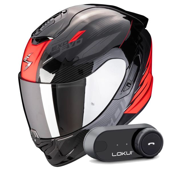 Casque Integral Scorpion Exo 1400 Evo II Air Luma Black Red + Kit Bluetooth Lokui K30