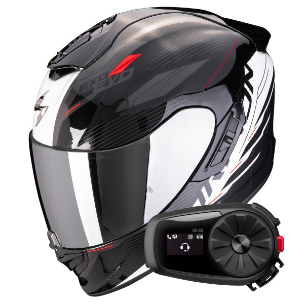 Casque Integral Scorpion Exo 1400 Evo II Air Luma Black White + Kit Bluetooth 5S