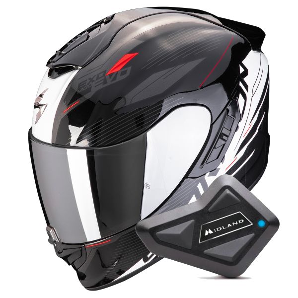 Casque Integral Scorpion Exo 1400 Evo II Air Luma Black White + Kit Bluetooth BT Mini
