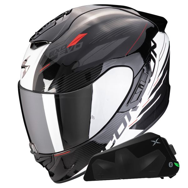 Casque Integral Scorpion Exo 1400 Evo II Air Luma Black White + Kit bluetooth Exo-Com Link-1C