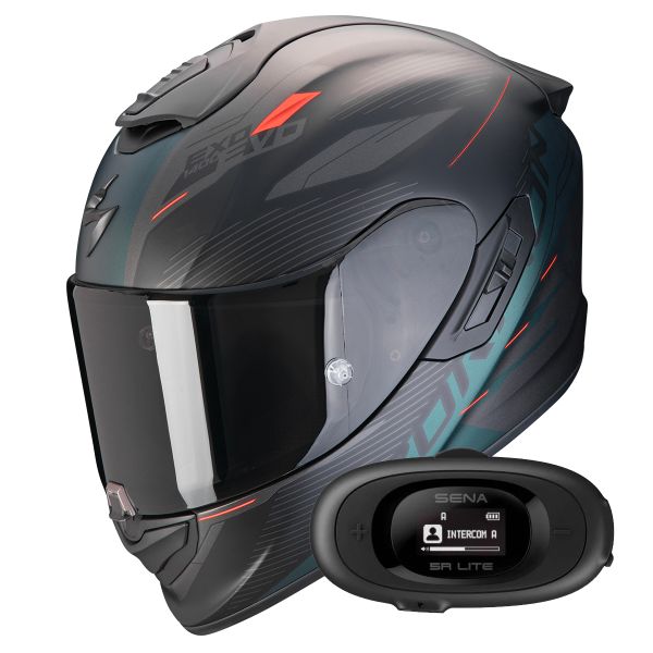 Casque Integral Scorpion Exo 1400 Evo II Air Luma Matt Black Green + Kit bluetooth 5R Lite