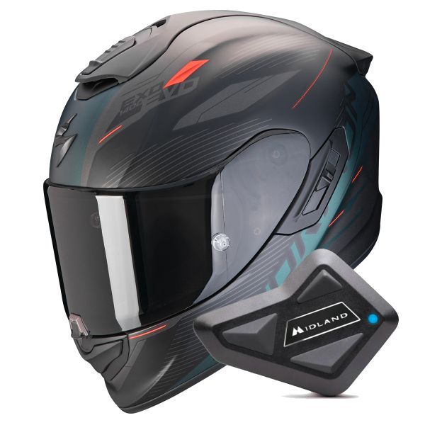 Casque Integral Scorpion Exo 1400 Evo II Air Luma Matt Black Green + Kit Bluetooth BT Mini