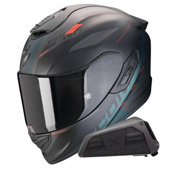Casque Integral Scorpion Exo 1400 Evo II Air Luma Matt Black Green + Kit bluetooth Exo-Com Link-1