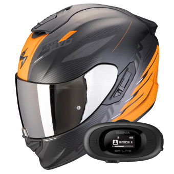 Casque Integral Scorpion Exo 1400 Evo II Air Luma Matt Black Orange + Kit bluetooth 5R Lite