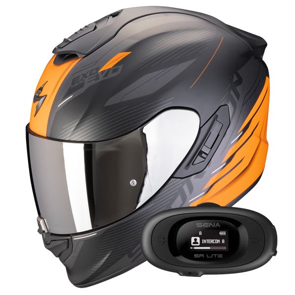 Casque Integral Scorpion Exo 1400 Evo II Air Luma Matt Black Orange + Kit bluetooth 5R Lite