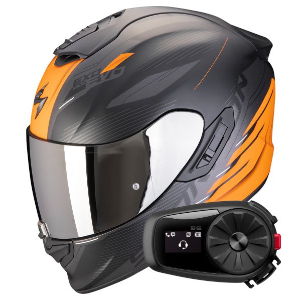 Casque Integral Scorpion Exo 1400 Evo II Air Luma Matt Black Orange + Kit Bluetooth 5S