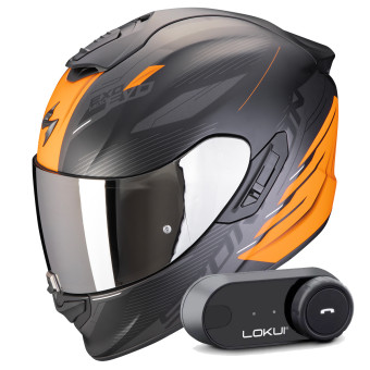 Casque Integral Scorpion Exo 1400 Evo II Air Luma Matt Black Orange + Kit Bluetooth Lokui K30