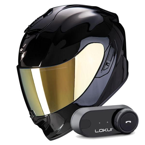Casque Integral Scorpion Exo 1400 Evo II Air Solid Black + Kit Bluetooth Lokui K30