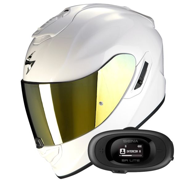 Casque Integral Scorpion Exo 1400 Evo II Air Solid Pearl White + Kit bluetooth 5R Lite