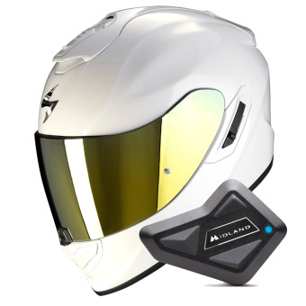 Casque Integral Scorpion Exo 1400 Evo II Air Solid Pearl White + Kit Bluetooth BT Mini
