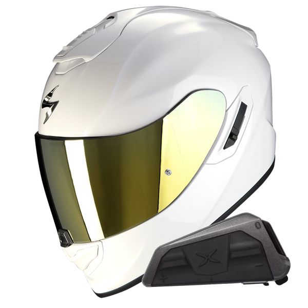Casque Integral Scorpion Exo 1400 Evo II Air Solid Pearl White + Kit bluetooth Exo-Com Link-1