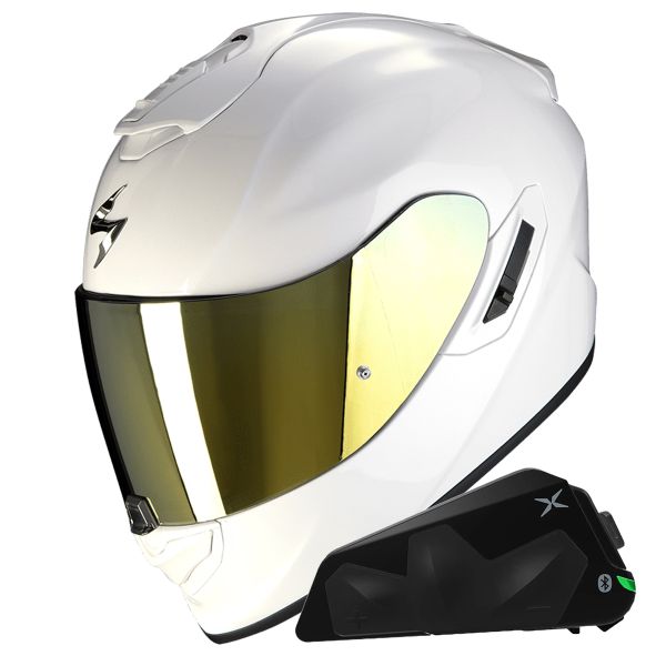 Casque Integral Scorpion Exo 1400 Evo II Air Solid Pearl White + Kit bluetooth Exo-Com Link-1C