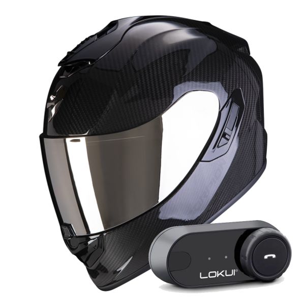 Casque Integral Scorpion Exo 1400 Evo II Carbon Air Black + Kit Bluetooth Lokui K30