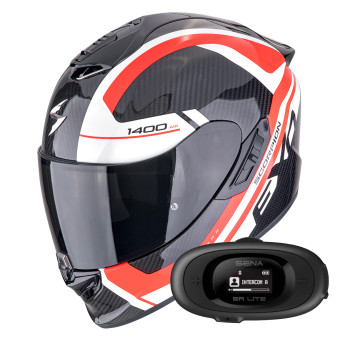 Casque Integral Scorpion Exo 1400 Evo II Carbon Air Enko Black Red White + Kit bluetooth 5R Lite