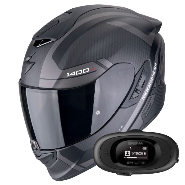 Casque Integral Scorpion Exo 1400 Evo II Carbon Air Enko Black Silver + Kit bluetooth 5R Lite